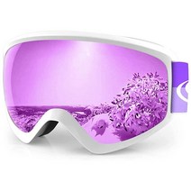 Findway 아동용 스키 고글 아동용 스노우 스노보드 고글 남아 여아 청소년 OTG, White Frame Purple Silver Lens