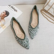 블슈 굽 낮은 불규칙 큐빅 포인트 플랫슈즈