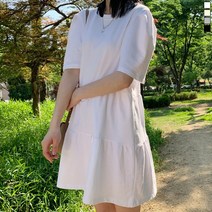티데일리 여성용 캉캉 퍼프 반팔 미니 원피스