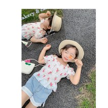 아짱 키즈여아 썸머펀칭데님세트(여름신상 티+청바지세트구성)
