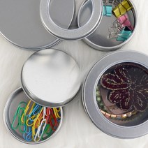 원형 미니정리함 투명필름 틴케이스 소품 철제보관함, 제품선택, 90x35mm - 투명창