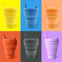 와글 접이식텀블러 실리콘 473ml 그란데 사이즈 휴대용 친환경빨대컵 머그컵, 블루