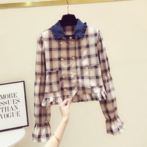 나팔소매셔츠 겹 배출 공제함 숏 페블럼라인 여성 와이드 루즈핏 봄계절 플랫카라 와이셔츠 트렌드 2291356539