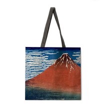 일본식 우키요에 프린트 토트 백 리넨 패브릭 캐주얼 접이식 쇼핑백 야외 비치 매일 핸드백