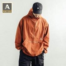 ANYOU빈티지 후드 점퍼 남녀 루즈핏 봄 가을 트렌드 바람막이 ins잇템 집업 아노락