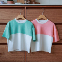 퍼니공장 아기 유아 아동 주니어 여름 라운드 배색 반팔 티셔츠