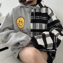 (국내제작/기모/빅사이즈) 남여공용 박스 오버핏 유니크 체크 후드티 2color