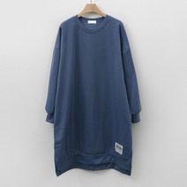 빅걸스토리 빅사이즈 여성 라벨 트임 언발 루즈핏 기모 박스 롱티셔츠