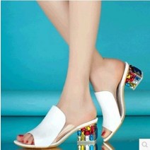 라쿤걸 럭셔리 보석 유리굽 미들 라인스톤 슬리퍼샌들 NY413