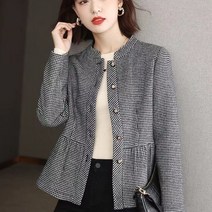 패션고리 여성 카라넥 잔체크무늬 긴소매 자켓 W851