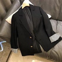 [듀엘트위드자켓] 신제품 블초정밀 여성 봄 여름 2023 Ins 패션 노치 긴 소매 더블 브레스트 정장 솔리드 슬림 캐주얼 롱 자켓