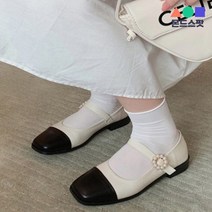 몬드스팟 3cm 여성 사각코 배색 진주 메리제인 미들 로퍼 단화 블랙 (DM555)