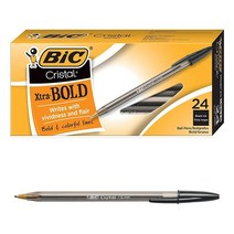 BIC MSBAPP241AAST 크리스탈 엑스트라 볼드 패션 볼펜 미디엄 포인트 (1.6mm) 다양한 색상 24개입 4982268975, Black_1 Count (Pack of 1)