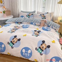 puildaug Dishmitch 코튼 4 피스 세트 하트 미키 마우스 침대 3 피스 세트 사계절면 시트 퀼트 커버