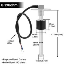 유면계 유량계 스테인레스 스틸 연료 레벨 센서 100-600MM 0-190 ohm 52MM 연료 레벨 게이지 해양 보, 16 475mm Sensor