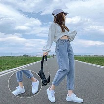 S/S 레귤러핏 맘핏진 데님팬츠 청바지 허리조절 허리버튼 청바지 롤업 데님 8부