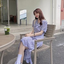위위브렌 여성용 브이넥 데일리 트임 프릴 원피스