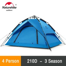 네이처하이크 자동 텐트 3-4인 휴대용 원터치 돔텐트 캠핑 백패킹 하이킹, CHINA, 4P - 하늘색