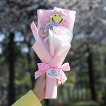 스마일 핑크 인형 무지개장미 롤리팝 스마일 인형 꽃다발