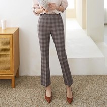 여자 체크 부츠컷 스판 나팔바지 정장 밴딩 슬랙스