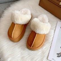 겨울 여성 키높이 털 실내화 슬리퍼 따뜻한 편안한 통굽 미끄럼방지 부드러운 방한 학교 사무실 양모 실외털슬리퍼 온열 통굽털