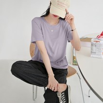 데일리앤 어센셜 찰랑 여성 기본 라운드 무지 반팔 티셔츠