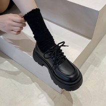여성 통굽 끈 유광 5cm 인조가죽 로퍼 가보시 키높이 단화