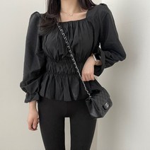 VANANA2 국내생산 스퀘어넥 허리라인 핏보장 어깨퍼프 블라우스