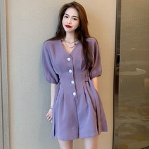 E9846 반팔 반바지 원피스 점푸수트 허리밴딩