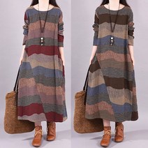 오너클랜 은창)어텀 무드 패턴 롱원피스 루즈핏 가을 겨울