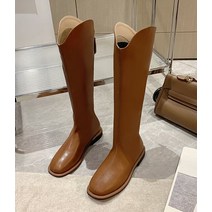 가죽롱부츠 통넓은 슬림 롱부츠 패션 여성 블랙 블록 하이힐 롱 부츠 겨울 따뜻한 무릎 높이 부드러운 가죽