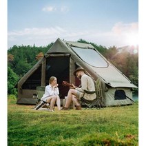 에어텐트 캐노피 야외 캠핑 전문 방수 지붕 대형 글램핑 쉘터 4인용 거실형 그늘막 터널형, 채광창 버전 풍선 텐트 + ekebono 방습 매트