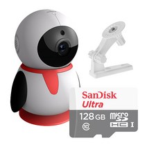 펭카 홈카메라 펭귄카메라 아기카메라 홈 CCTV 홈캠 반려동물 카메라 강아지, 펭카 + 128GB 메모리카드 + 카메라 벽 브라켓