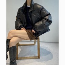 블랙 크롭 패딩 하이넥 유광 숏 패딩 6color