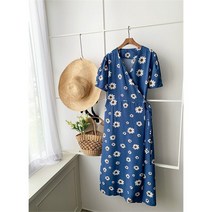 코지일이삼 코지23 여자 페미닌 데일리 데이지 패턴 랩 린넨 롱원피스 (8091597)