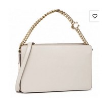 코치 COACH 세련된 송아지 가죽 시그니처 체인 크로스바디 핸드백 지갑 초크 295 여성 레더