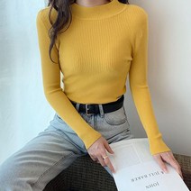 여성 반폴라 골지 슬림 긴팔니트