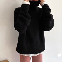 아모르데이 여성용 크레빌 울 루즈핏 소프트 베이직 터틀넥 니트