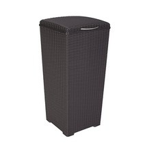 Keter Pacific 111.4L(33갤런) 레진 라탄 대형 야외 쓰레기통 뚜껑 포함 - 뒷마당 호스팅 파티오 및 주방 사용에 적합 브라운, Trash Can