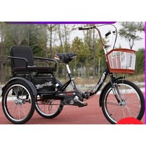 어른세발자전거 노인 삼륜 3발 2인승 삼륜 중년 할아버지 자전거, 20인치벨트_블랙더블체인유압충격흡수