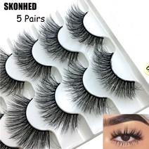 SKONHED 5 Pairs 6D Faux Mink Hair False Eyelashes, 6D-019