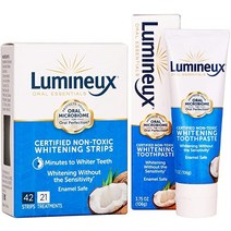 Lumineux 구강 에센셜 치아 미백 스트립 및 치약 - 감도 없음 - 치과 의사가 공식화하고 인증한 무독성 - 인공 향료 없음