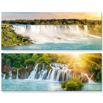 재물운 폭포그림 호수그림 물그림 액자 풍경 시원한 풍수 인테리어 대형캔버스 풍수지리 거실 개업선물 집들이선물, 23. 와이드 노을 폭포