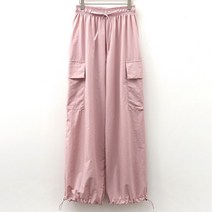 9027 (국내산) 여성 나일론 카고 건빵 통 일자 바지 봄 여름 밴딩 와일드 팬츠 배기