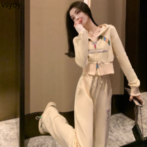 VSYOY 스포츠 정장 여성 봄과 가을 한국식 느슨한 슬리밍 유행 인터넷 연예인 캐주얼 투피스 런닝 슈트