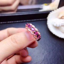 라오농 보라색 치아 검은 석류 돌 반지 여성 스털링 실버 퍼플 가넷 반지 +12Mt8rX