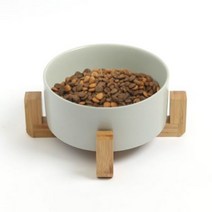 도매토피아 반려동물 우드받침 도자기식기(16cm) (그레이), 단품, 상세페이지 참조