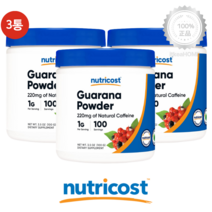 [3통] 뉴트리코스트 과라나 추출물 분말 1000mg 천연 카페인 보충제 Guarana