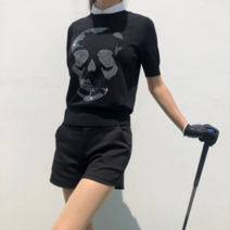 로로얼로이 미친반짝임 보석 스컬 골저스 냉감 쿨 여름 골프니트 반팔니트 티셔츠