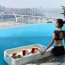 팬션 수영장 위 라탄 플레이팅 쟁반 조식 호캉스, 사각화이트(100X60X20)